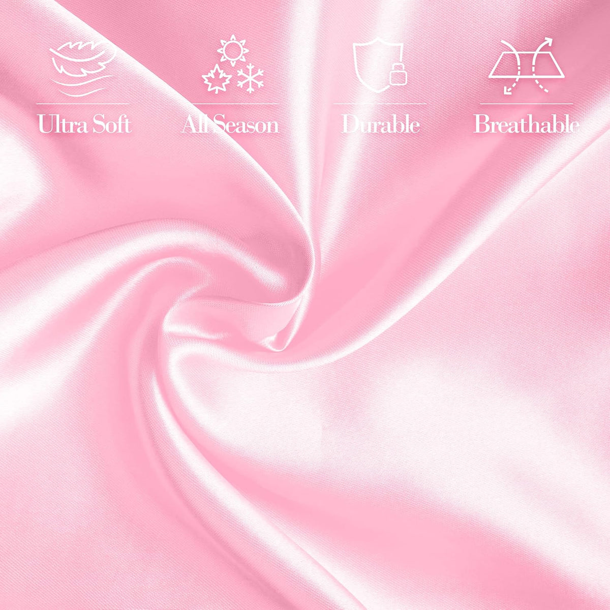 Mocassi Premium Set of 2 Satin Pillowcases with Hidded Zipper - Wrinkle Free, Smooth and Cooling Luxurious Satin Silky Pack of 2 Ultra Soft Pillow Covers, Standard/Queen, Light Pink