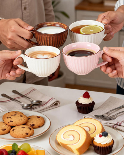 Ceramic Coffee Cup and Saucer Set,11 oz Latte Cappuccino Cup with Saucer,Pink Porcelain Tea Cup Set for Espresso,Coffee or Tea Cup for Home Kitchen,Coffee Bar,Brunch,Microwave & Dishwasher Safe(Pink)