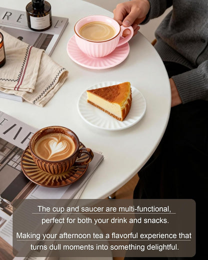 Ceramic Coffee Cup and Saucer Set,11 oz Latte Cappuccino Cup with Saucer,Pink Porcelain Tea Cup Set for Espresso,Coffee or Tea Cup for Home Kitchen,Coffee Bar,Brunch,Microwave & Dishwasher Safe(Pink)