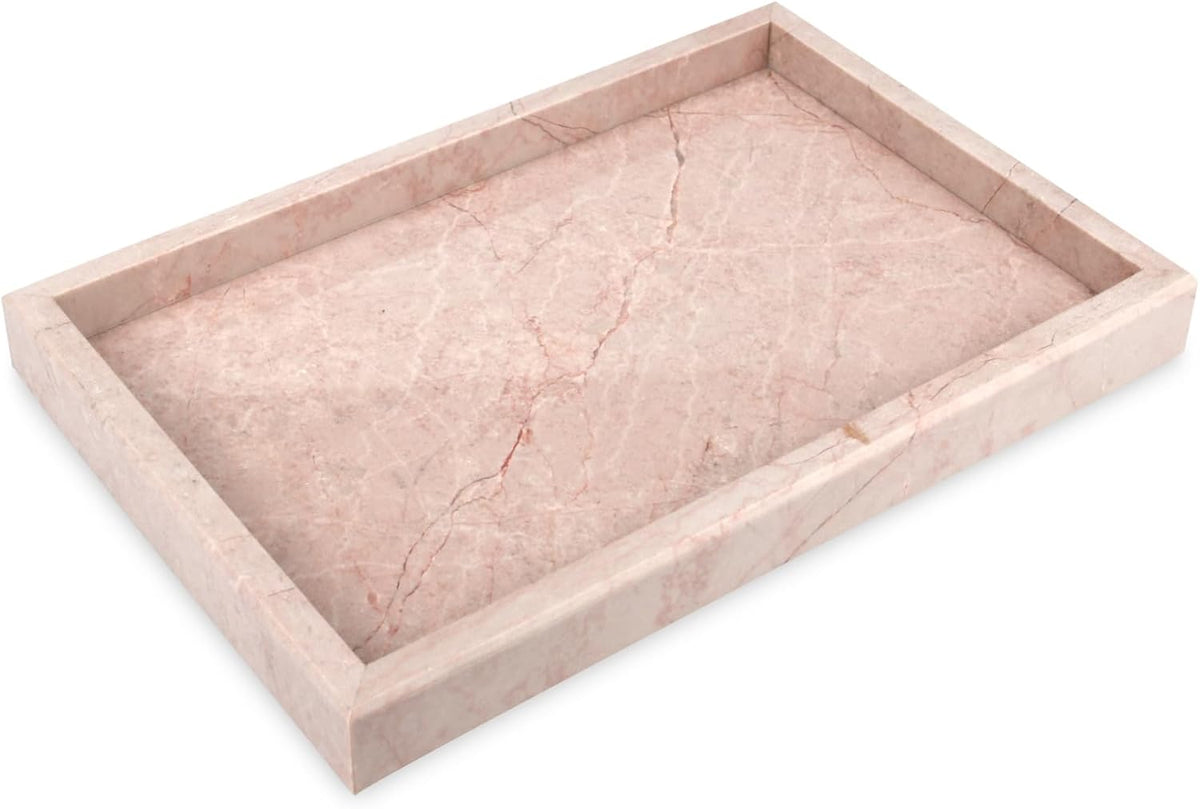 Marble Bathroom Vanity Tray, Pink/Cream Rose, 12"x 8" x1.2"