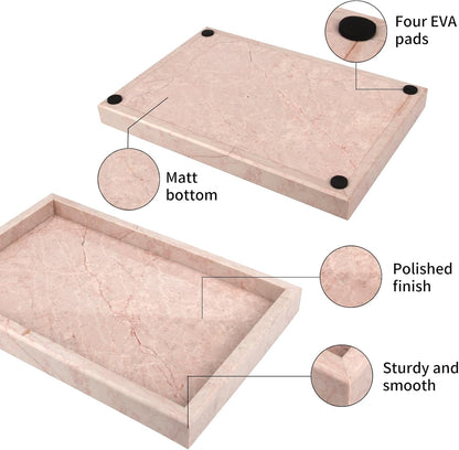 Marble Bathroom Vanity Tray, Pink/Cream Rose, 12"x 8" x1.2"