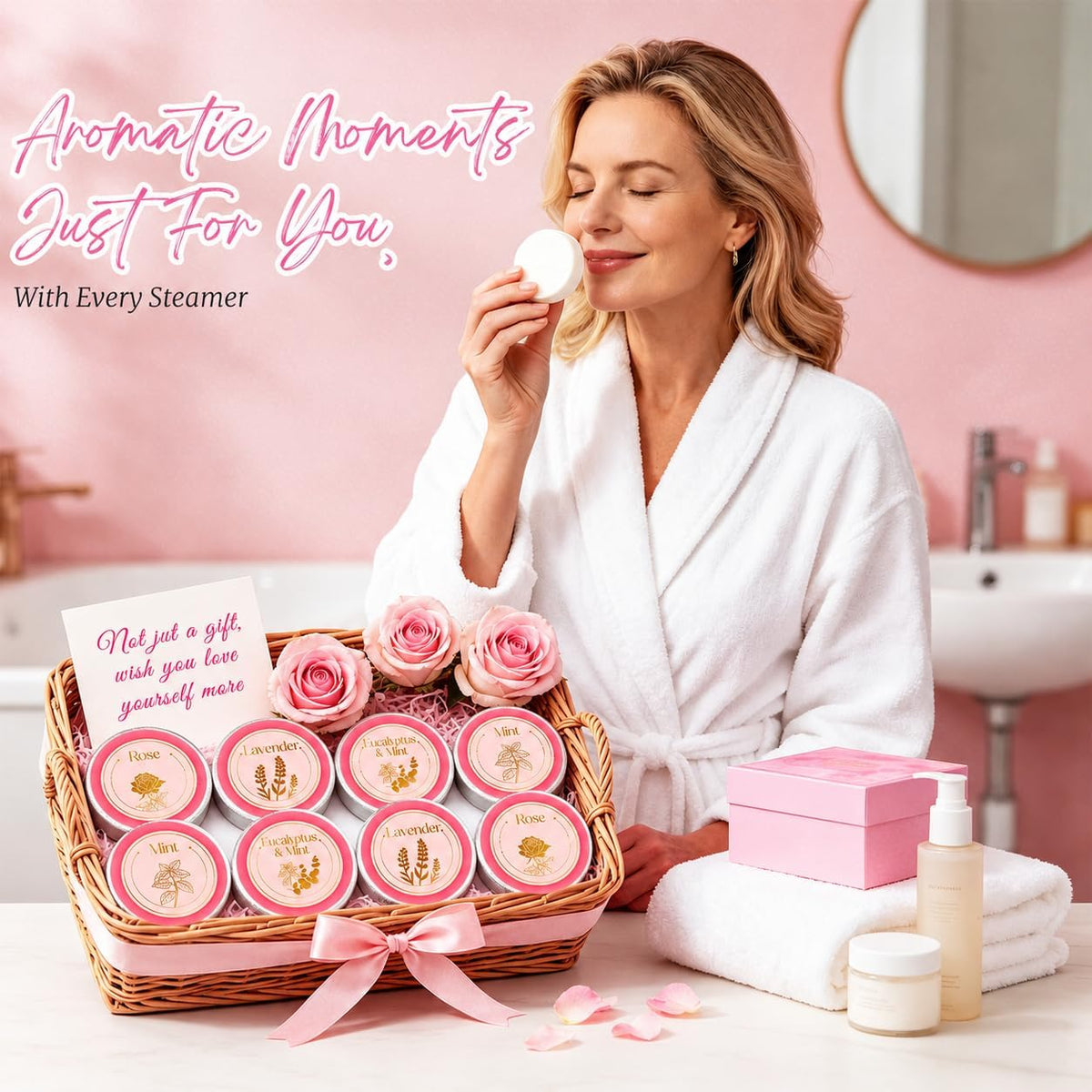 Shower Steamers Aromatherapy, Birthday Pink Gift for Women Grandma Mom Wife