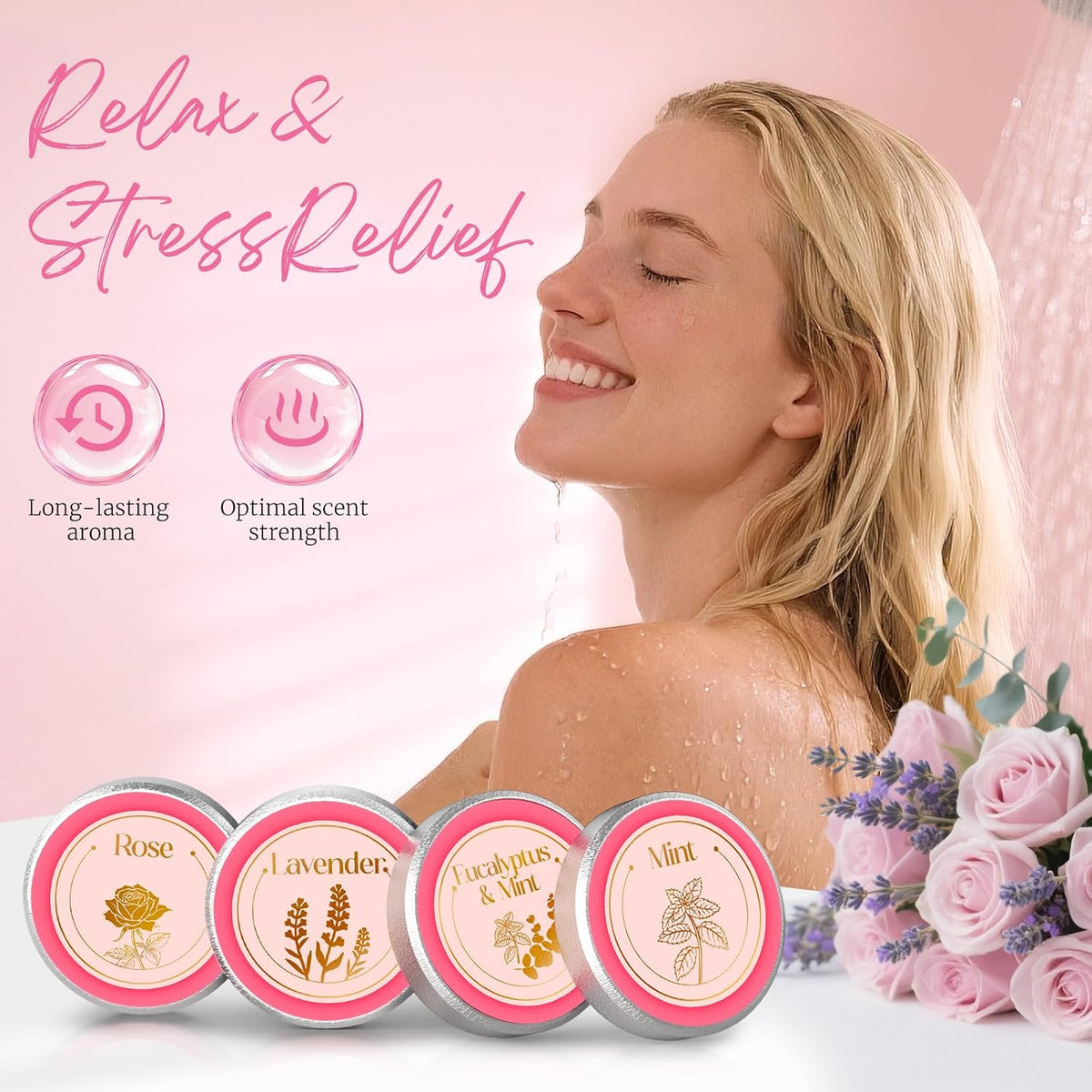 Shower Steamers Aromatherapy, Birthday Pink Gift for Women Grandma Mom Wife