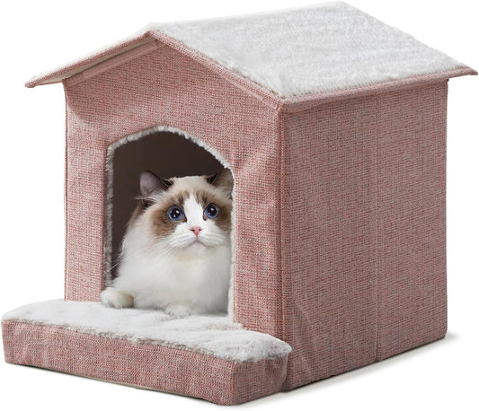 Cat Beds for Indoor Cats,Cat Houses,Cat Cave with Orthopedic Cushion,Foldable Cat Condos,Hideaway,Shelter,Pink Cat Tent for Small Dogs and Rabbit,Squirrel