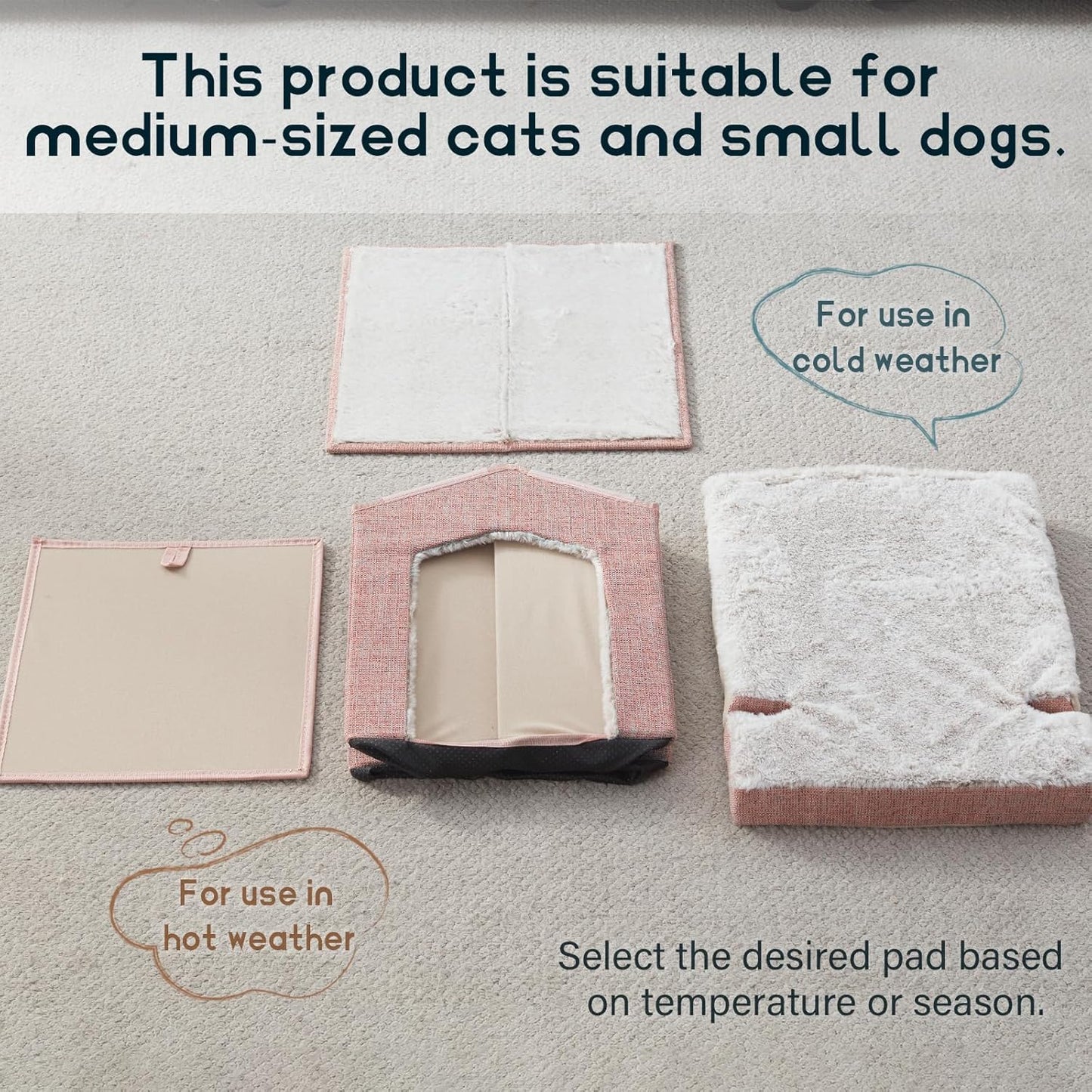 Cat Beds for Indoor Cats,Cat Houses,Cat Cave with Orthopedic Cushion,Foldable Cat Condos,Hideaway,Shelter,Pink Cat Tent for Small Dogs and Rabbit,Squirrel