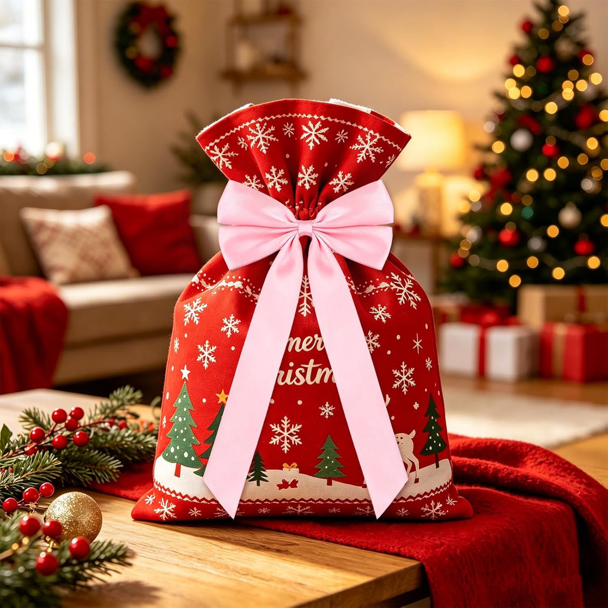 50Pcs Pink Christmas Bows for Gift Wrapping