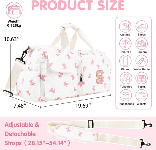Gifts for Girls Initial Travel Duffle Bag, Personalized Initial Duffel Bag with Shoe Compartment Dance Cheer Weekender Bags, Gymnastics Gym Overnight Bag Birthday Gift for Teens Girl (Letter-S)