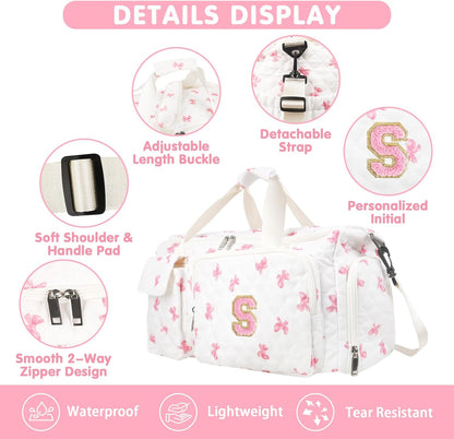 Gifts for Girls Initial Travel Duffle Bag, Personalized Initial Duffel Bag with Shoe Compartment Dance Cheer Weekender Bags, Gymnastics Gym Overnight Bag Birthday Gift for Teens Girl (Letter-S)