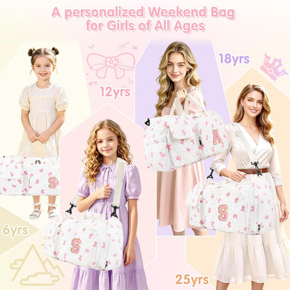 Gifts for Girls Initial Travel Duffle Bag, Personalized Initial Duffel Bag with Shoe Compartment Dance Cheer Weekender Bags, Gymnastics Gym Overnight Bag Birthday Gift for Teens Girl (Letter-S)
