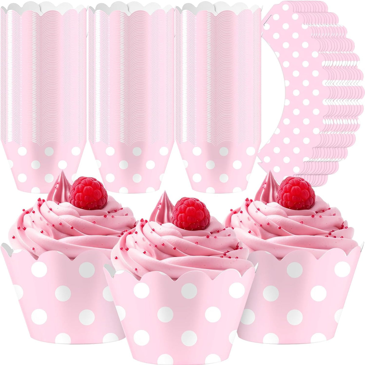 100 Pcs Pink Polka Dots Cupcake Wrappers for Party Supplies