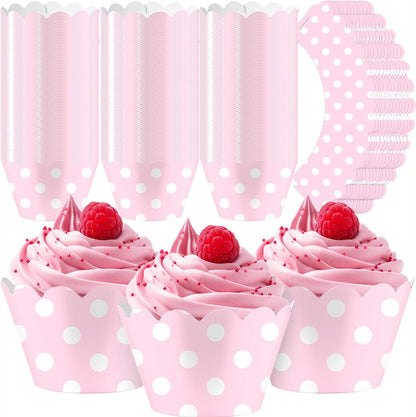 100 Pcs Pink Polka Dots Cupcake Wrappers for Party Supplies
