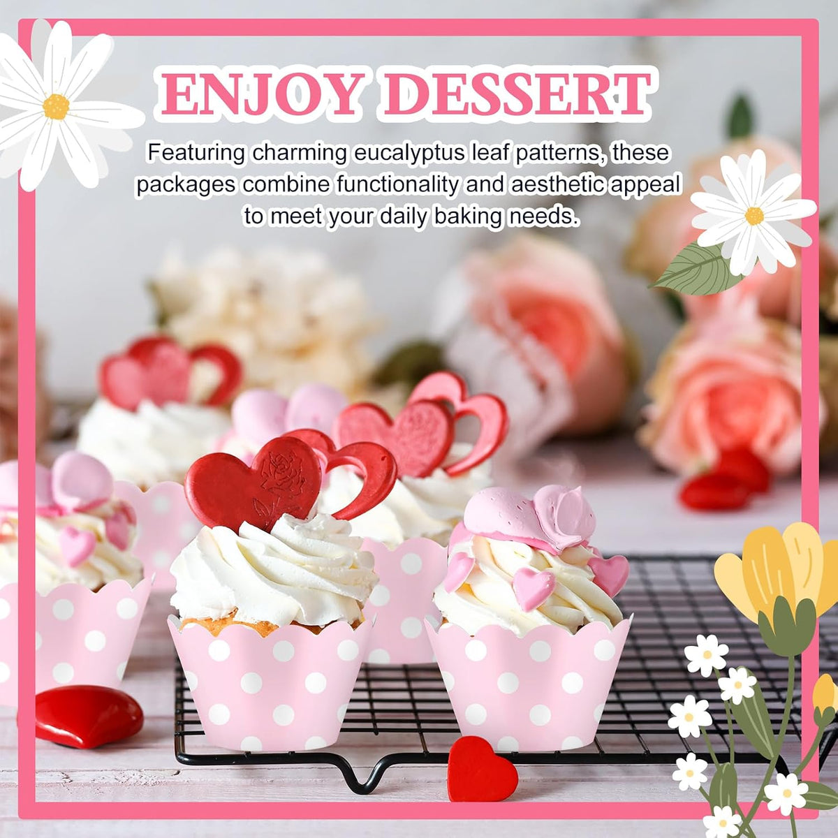 100 Pcs Pink Polka Dots Cupcake Wrappers for Party Supplies