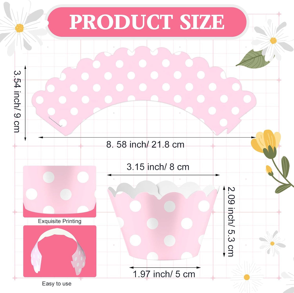 100 Pcs Pink Polka Dots Cupcake Wrappers for Party Supplies