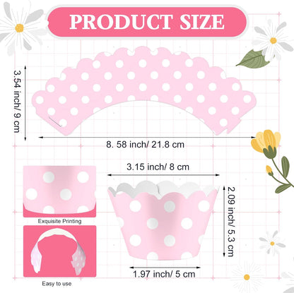 100 Pcs Pink Polka Dots Cupcake Wrappers for Party Supplies