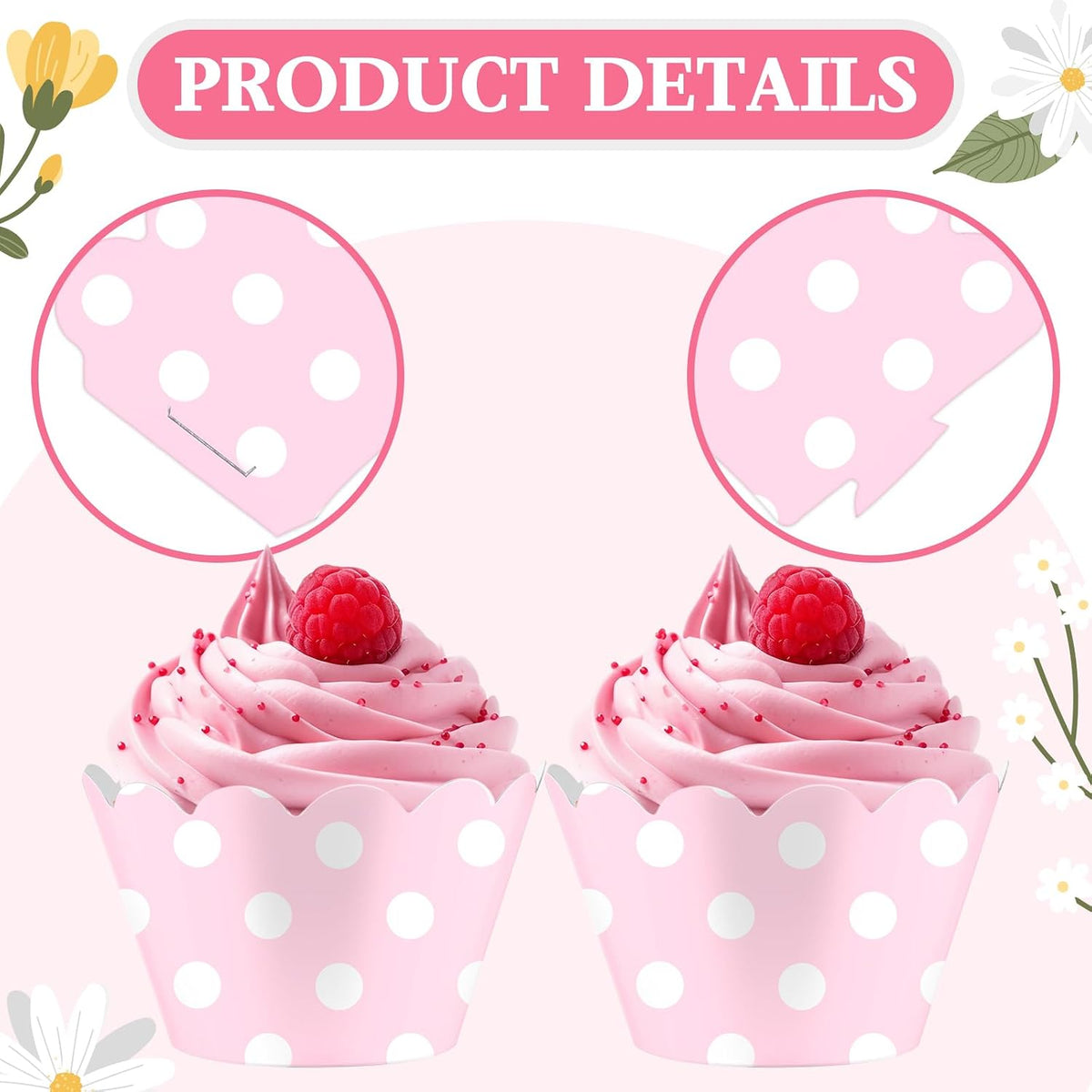 100 Pcs Pink Polka Dots Cupcake Wrappers for Party Supplies