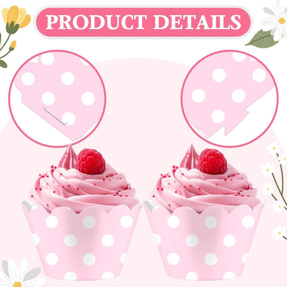 100 Pcs Pink Polka Dots Cupcake Wrappers for Party Supplies