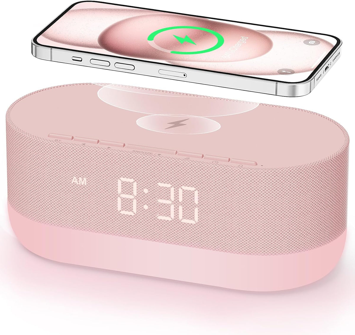 3 in 1 Sound Machine Alarm Clock with Wireless Charger, Pink