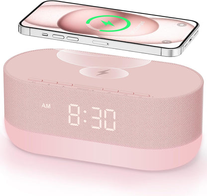 3 in 1 Sound Machine Alarm Clock with Wireless Charger, Pink