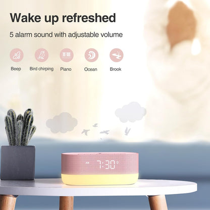 3 in 1 Sound Machine Alarm Clock with Wireless Charger, Pink