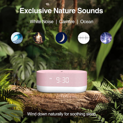 3 in 1 Sound Machine Alarm Clock with Wireless Charger, Pink