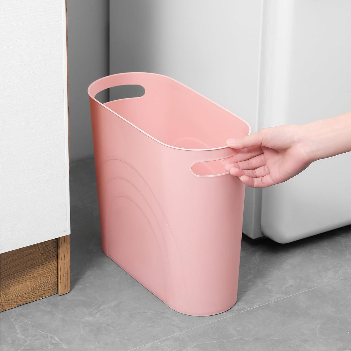 Small Bathroom Trash Can, 3.5 Gallon Slim Garbage Can, Pink