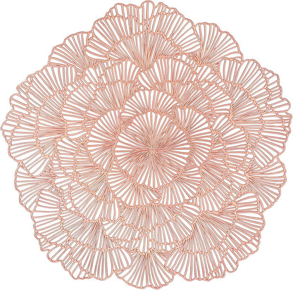 Round Rose Gold Placemats Set of 4 Tablemats Flower Vinyl Place Mats Table Setting Kitchen Table Mats for Dining Table Holiday Wedding Decorative