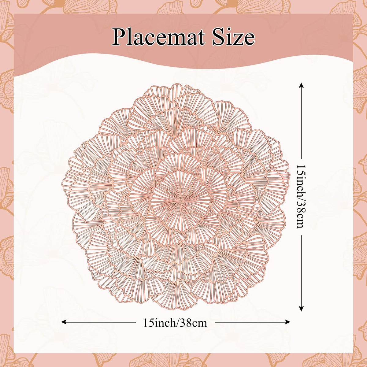 Round Rose Gold Placemats Set of 4 Tablemats Flower Vinyl Place Mats Table Setting Kitchen Table Mats for Dining Table Holiday Wedding Decorative