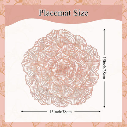 Round Rose Gold Placemats Set of 4 Tablemats Flower Vinyl Place Mats Table Setting Kitchen Table Mats for Dining Table Holiday Wedding Decorative