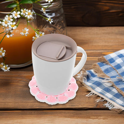 Knitted Flower Coasters Crochet Cup Mats Light Pink Crochet Drink Coaster Heat Insulation Protective Pads for Home Desk Use