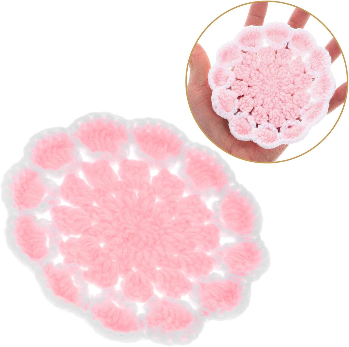 Knitted Flower Coasters Crochet Cup Mats Light Pink Crochet Drink Coaster Heat Insulation Protective Pads for Home Desk Use