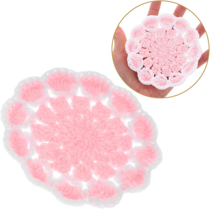 Knitted Flower Coasters Crochet Cup Mats Light Pink Crochet Drink Coaster Heat Insulation Protective Pads for Home Desk Use