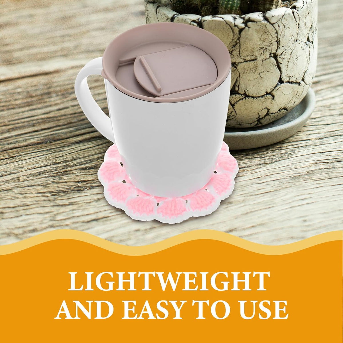 Knitted Flower Coasters Crochet Cup Mats Light Pink Crochet Drink Coaster Heat Insulation Protective Pads for Home Desk Use