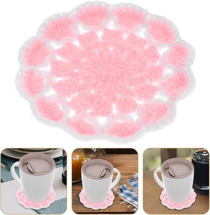 Knitted Flower Coasters Crochet Cup Mats Light Pink Crochet Drink Coaster Heat Insulation Protective Pads for Home Desk Use