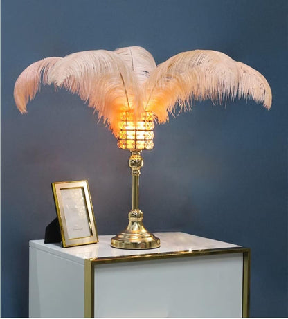 Feather Table Lamp Crystal Bedside Lamp with Pink Feather, String Lights Night Lights Decorative Lighting for Living Room Bedroom Home Decoration