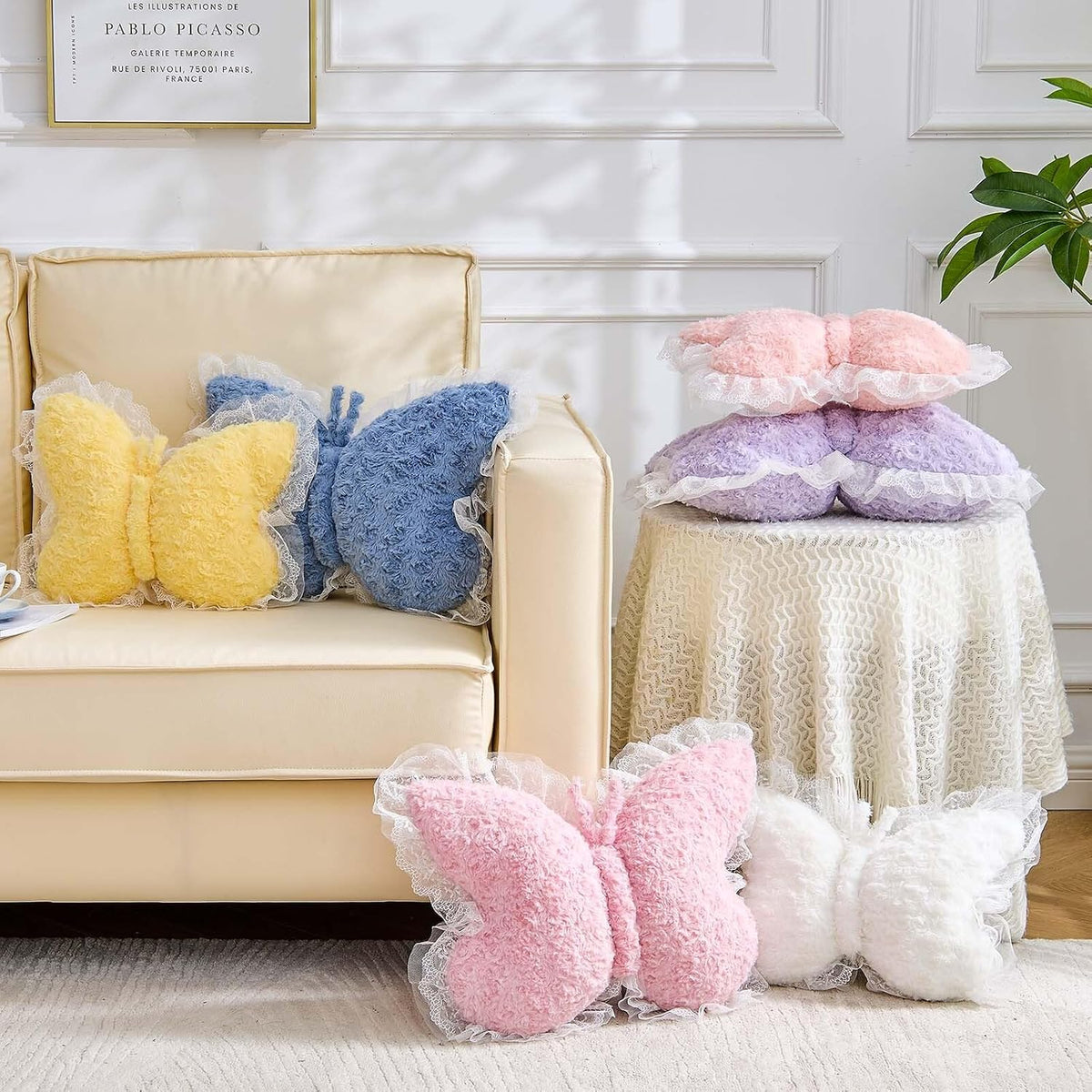 Butterfly Pillow Dusty Pink Decorative Pillows 15" Butterfly Shaped Cute Throw Pillows with Lace Aesthetic Bow Plush Cushion for Room Decor Bed Sofa Couch