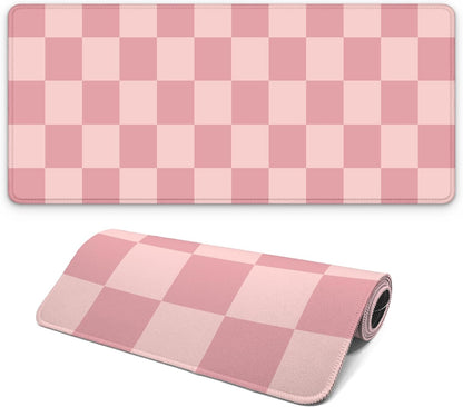 Gaming Mouse Pad with Non-Slip Base, Cute Mouse Mat with Stitched Edges for Keyboard and Mouse, Large Anime Mousepad for Computer, 31.5 x 11.8 inches (Pink Checkered)