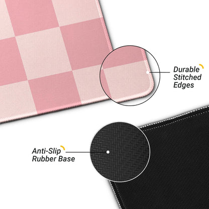 Gaming Mouse Pad with Non-Slip Base, Cute Mouse Mat with Stitched Edges for Keyboard and Mouse, Large Anime Mousepad for Computer, 31.5 x 11.8 inches (Pink Checkered)