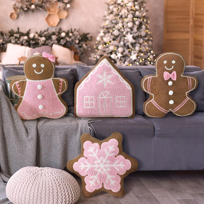 4 Pcs Fall Christmas Throw Pillows,Pink,Gingerbread