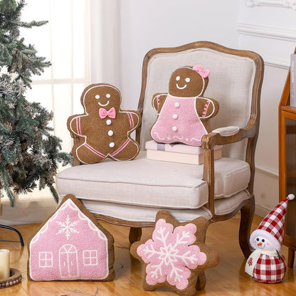 4 Pcs Fall Christmas Throw Pillows,Pink,Gingerbread