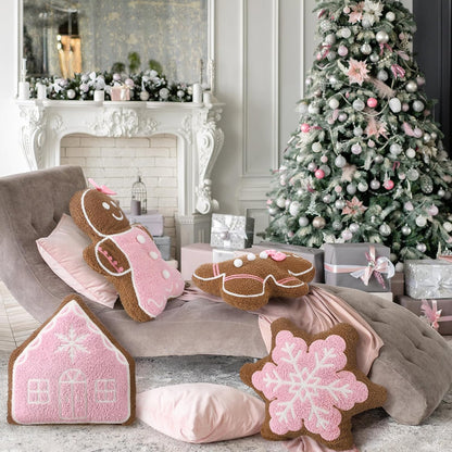 4 Pcs Fall Christmas Throw Pillows,Pink,Gingerbread