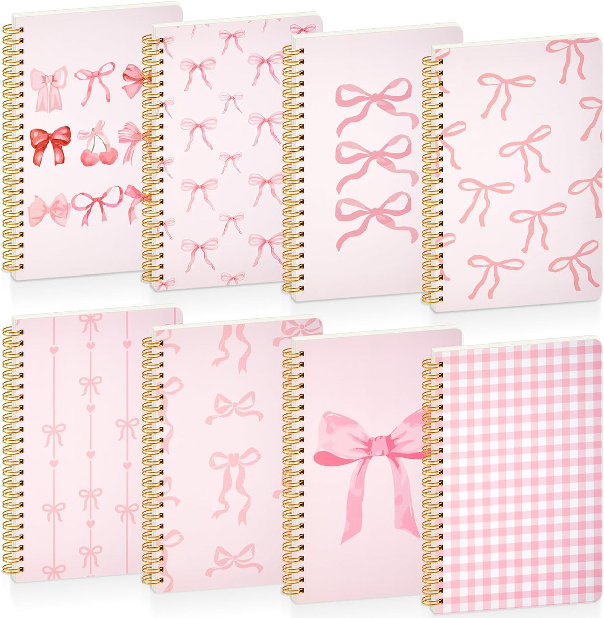 8 Pack Pink Bow Spiral Notebooks, Cute Coquette Preppy Journal A5 Aesthetic Notebook Christmas Gifts for Women, Ruled Bowknot Coquette Stuff Pink Bow Bible Journal 5.5 x 8.3 Inch