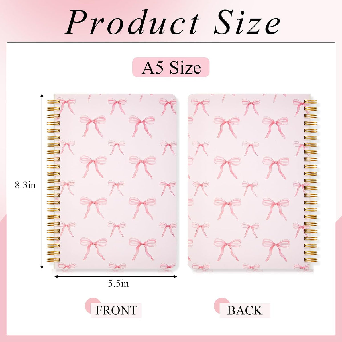 8 Pack Pink Bow Spiral Notebooks, Cute Coquette Preppy Journal A5 Aesthetic Notebook Christmas Gifts for Women, Ruled Bowknot Coquette Stuff Pink Bow Bible Journal 5.5 x 8.3 Inch