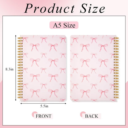 8 Pack Pink Bow Spiral Notebooks, Cute Coquette Preppy Journal A5 Aesthetic Notebook Christmas Gifts for Women, Ruled Bowknot Coquette Stuff Pink Bow Bible Journal 5.5 x 8.3 Inch