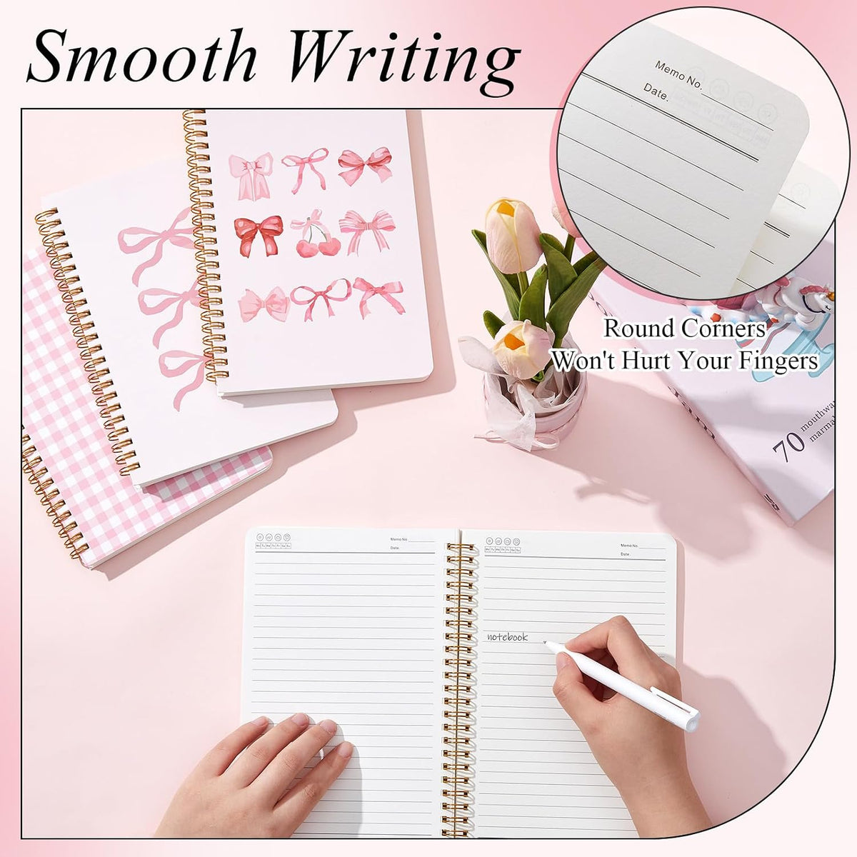8 Pack Pink Bow Spiral Notebooks, Cute Coquette Preppy Journal A5 Aesthetic Notebook Christmas Gifts for Women, Ruled Bowknot Coquette Stuff Pink Bow Bible Journal 5.5 x 8.3 Inch