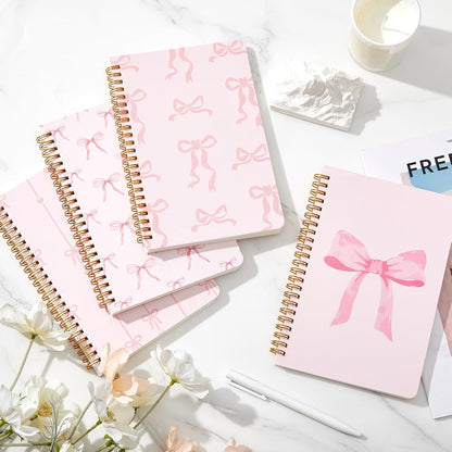 8 Pack Pink Bow Spiral Notebooks, Cute Coquette Preppy Journal A5 Aesthetic Notebook Christmas Gifts for Women, Ruled Bowknot Coquette Stuff Pink Bow Bible Journal 5.5 x 8.3 Inch