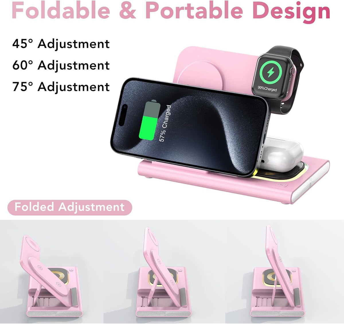 3 in 1 Foldable Wireless Fast Charging Station for Apple Multiple Devices