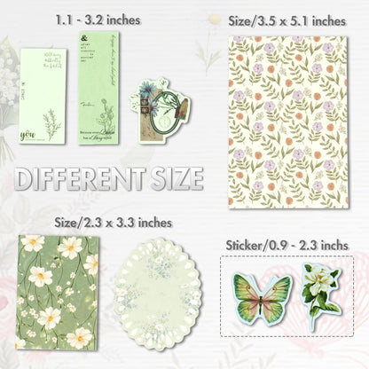 Scrapbook Supplies Kit – 100Pcs Vintage Floral Scrapbook Paper & Junk Journal Stickers, Journaling Supplies for Bullet Journaling, Retro Crafts, Mixed Media, Planner, Collage Card Album (Pink)
