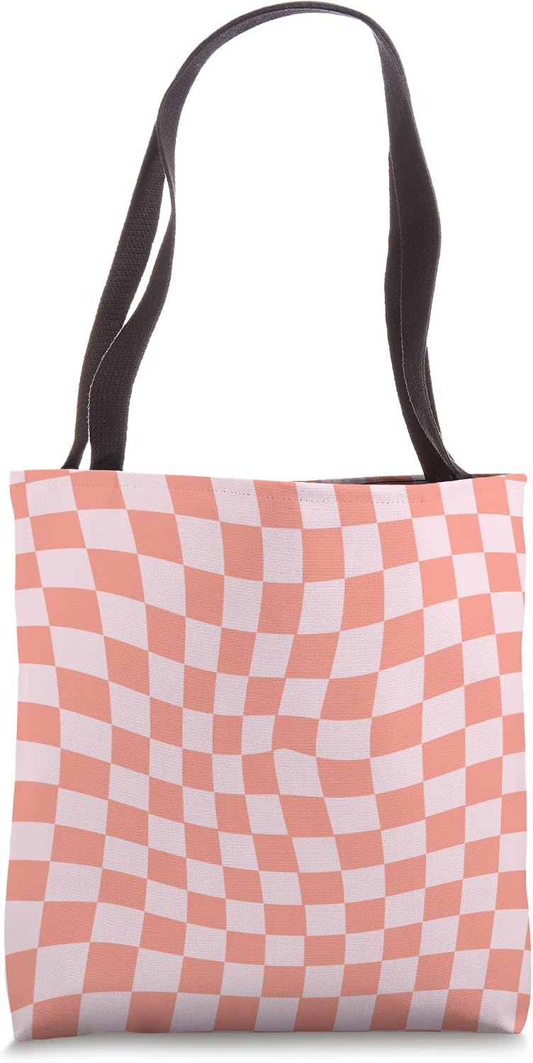 Classic Checkered Checker Checkerboard Wavy Peach Pink Tote Bag