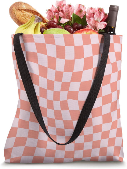 Classic Checkered Checker Checkerboard Wavy Peach Pink Tote Bag