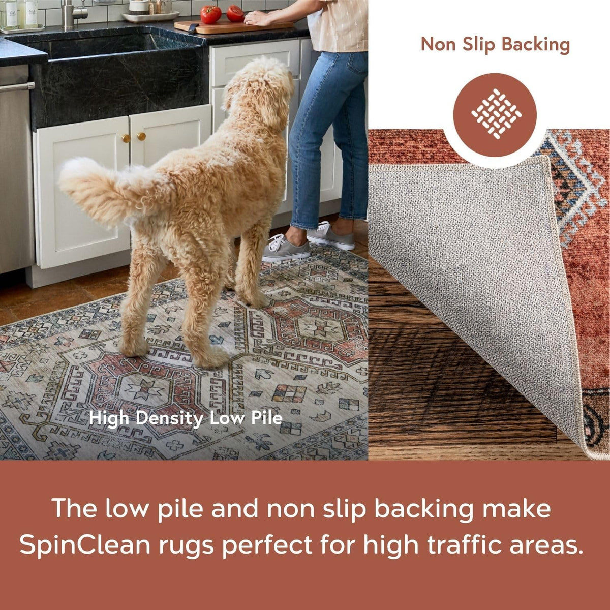 Tracie Machine Washable Floral Medallion Area Rug, 5' x 8', Peach